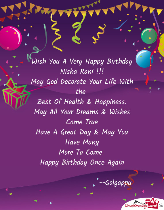 Wish You A Very Happy Birthday Nisha Rani