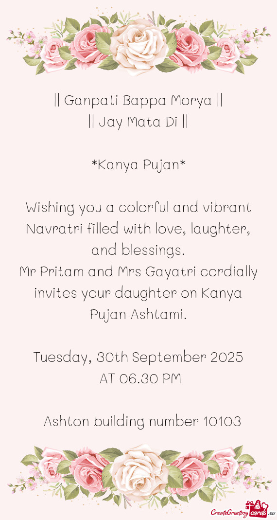 Wishing you a colorful and vibrant Navratri filled with love, laughter, and blessings