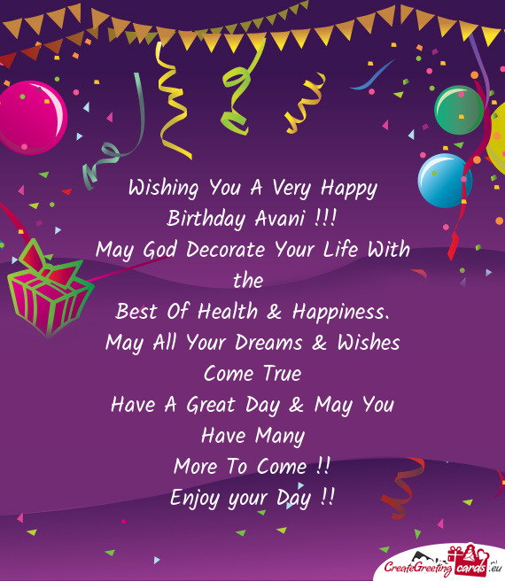 Wishing You A Very Happy Birthday Avani - Free cards