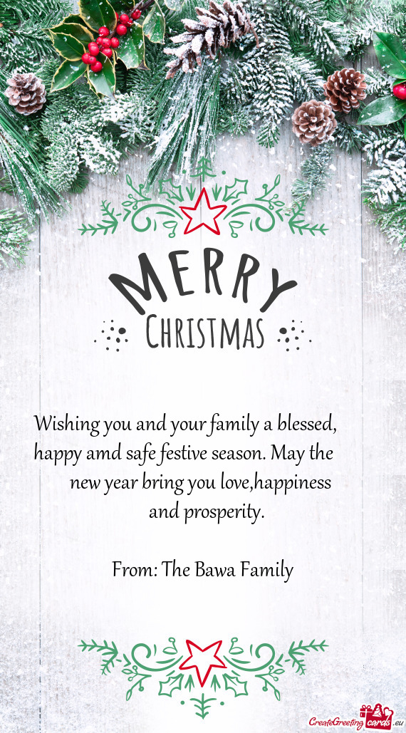 Wishing you and your family a blessed,   happy amd safe festive season. May the   new y