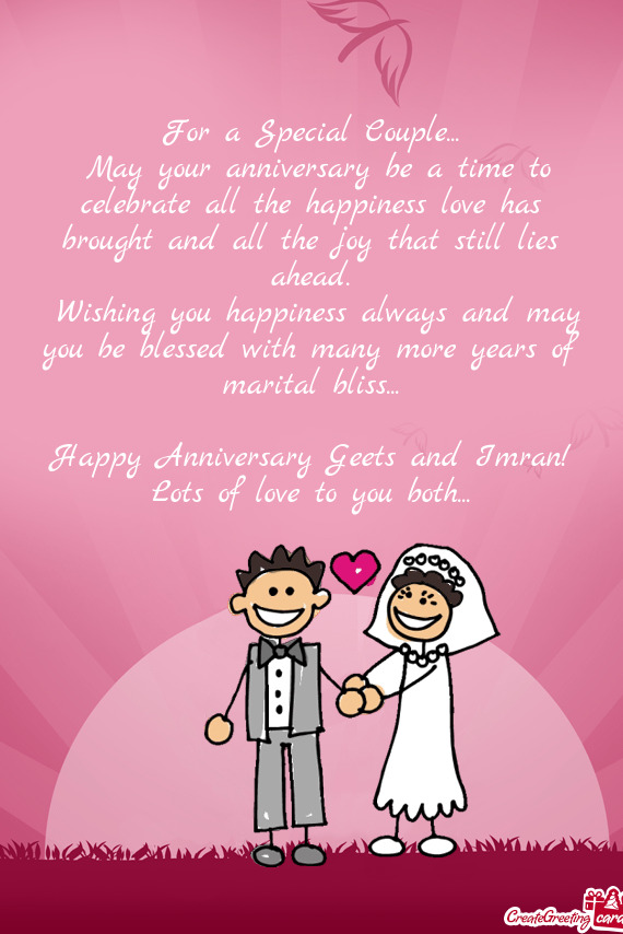 Wishing you happiness always and may you be blessed with many more years of marital bliss