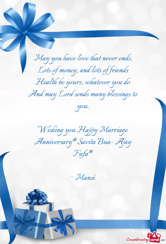 Wishing you Happy Marriage Anniversary*Savita Bua- Ajay Fufa