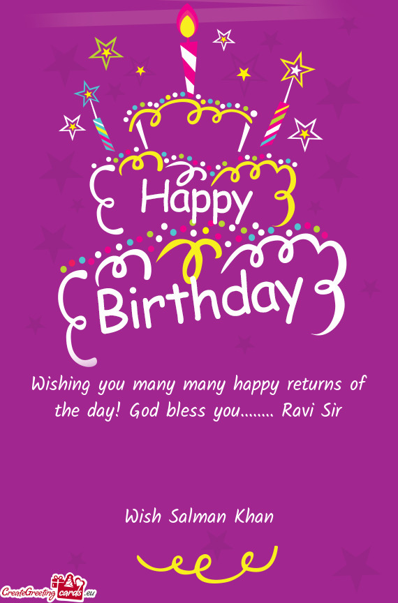 Wishing you many many happy returns of the day! God bless you........ Ravi Sir