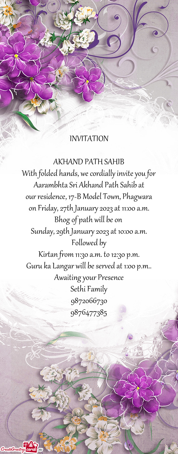 With folded hands, we cordially invite you for