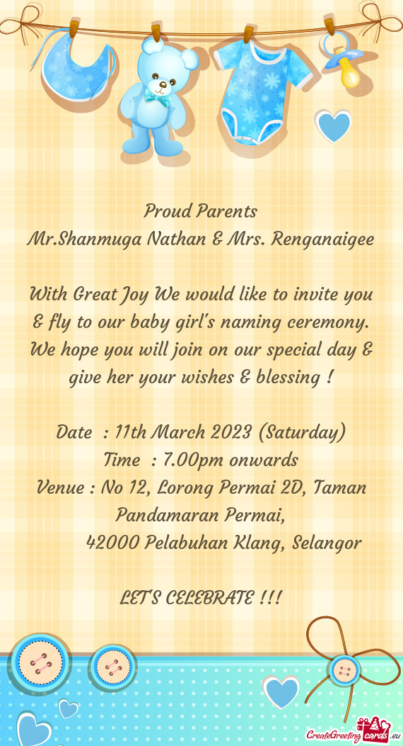 With Great Joy We would like to invite you & fly to our baby girl