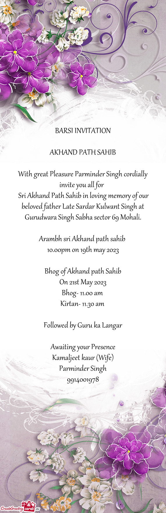 With great Pleasure Parminder Singh cordially invite you all for