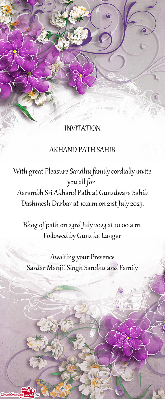 With great Pleasure Sandhu family cordially invite you all for
