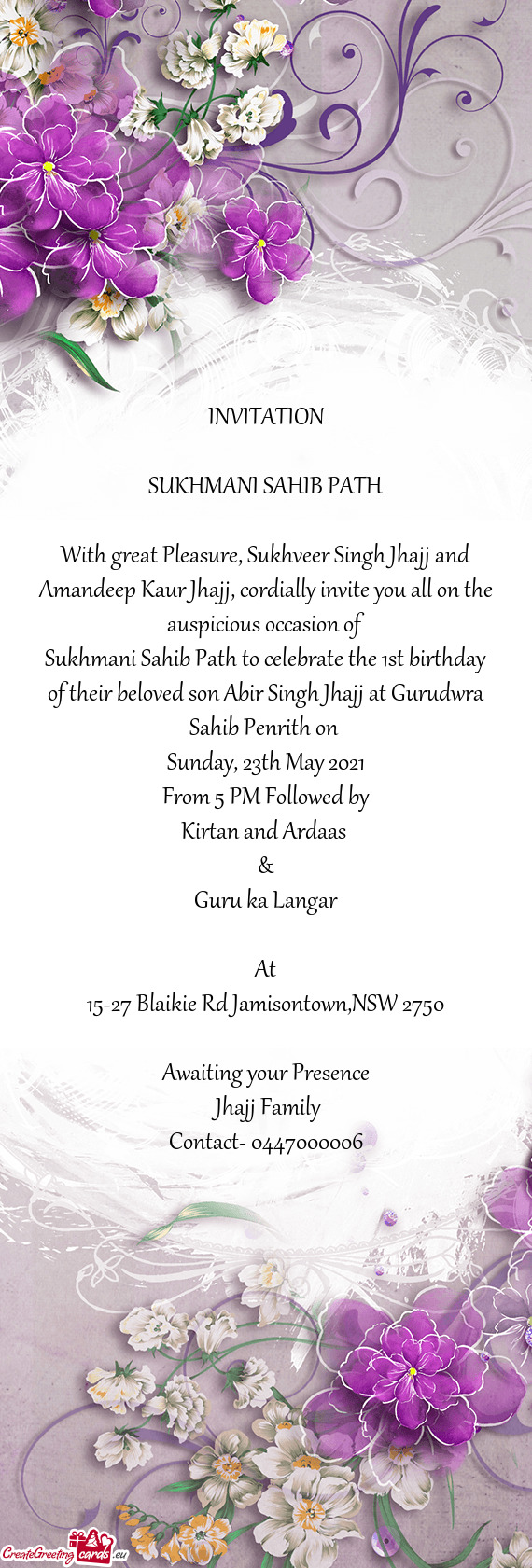 With great Pleasure, Sukhveer Singh Jhajj and Amandeep Kaur Jhajj, cordially invite you all on the a