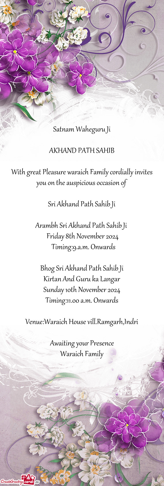 With great Pleasure waraich Family cordially invites you on the auspicious occasion of