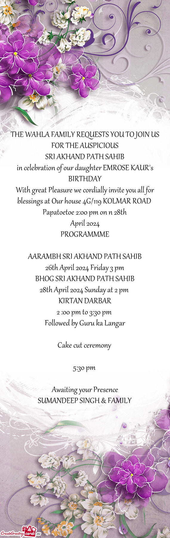 With great Pleasure we cordially invite you all for blessings at Our house 4G/119 KOLMAR ROAD Papat