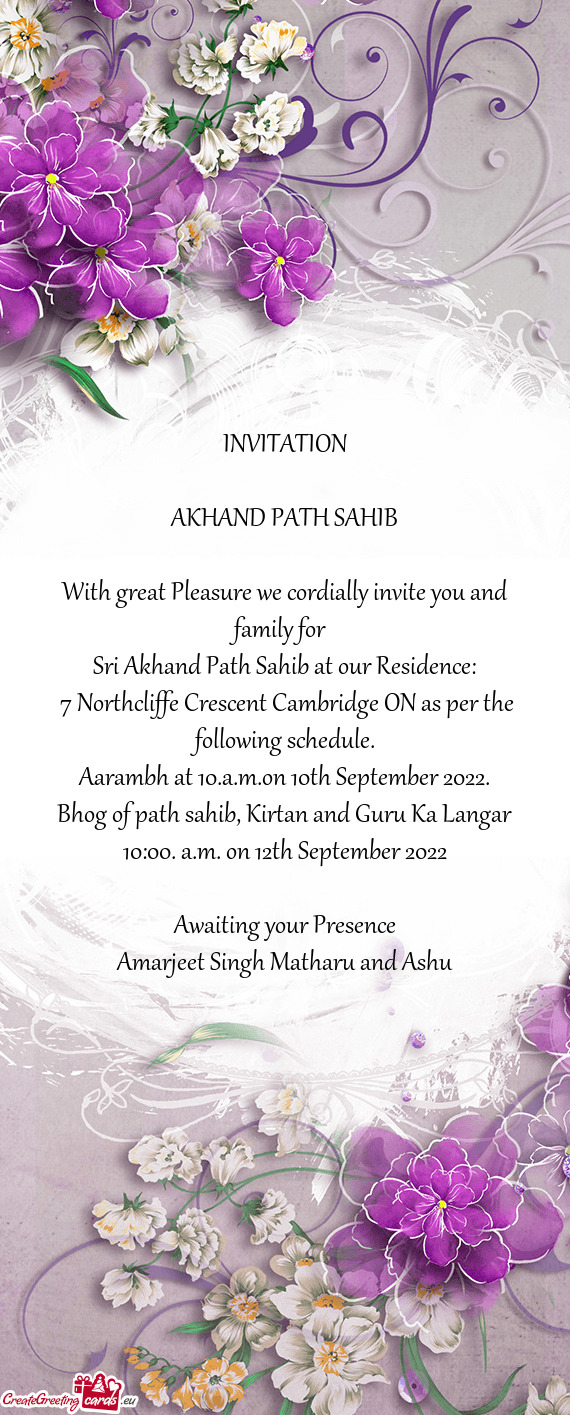 With great Pleasure we cordially invite you and family for