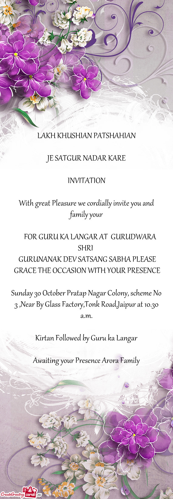 With great Pleasure we cordially invite you and family your