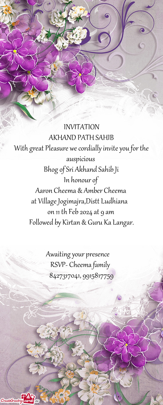 With great Pleasure we cordially invite you for the auspicious