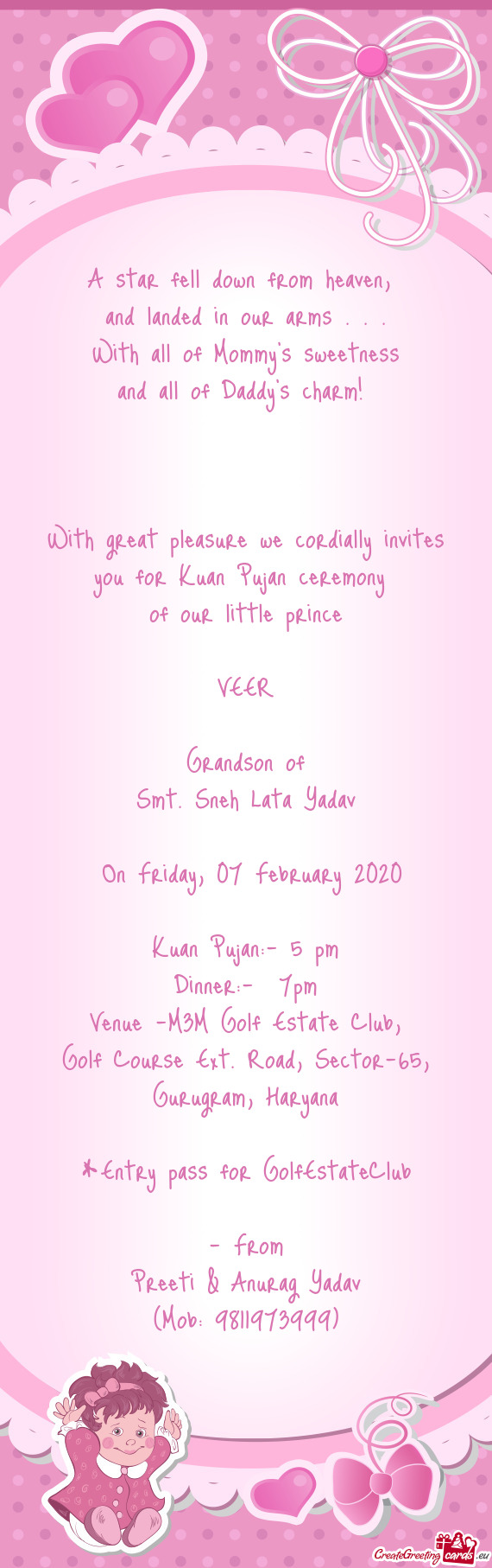 With great pleasure we cordially invites you for Kuan Pujan ceremony