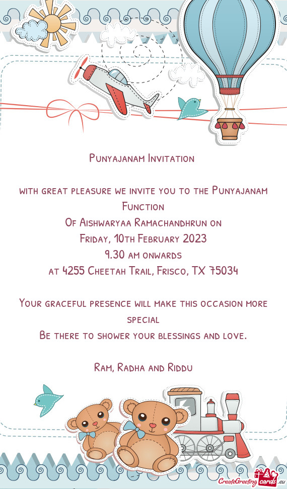 With great pleasure we invite you to the Punyajanam Function