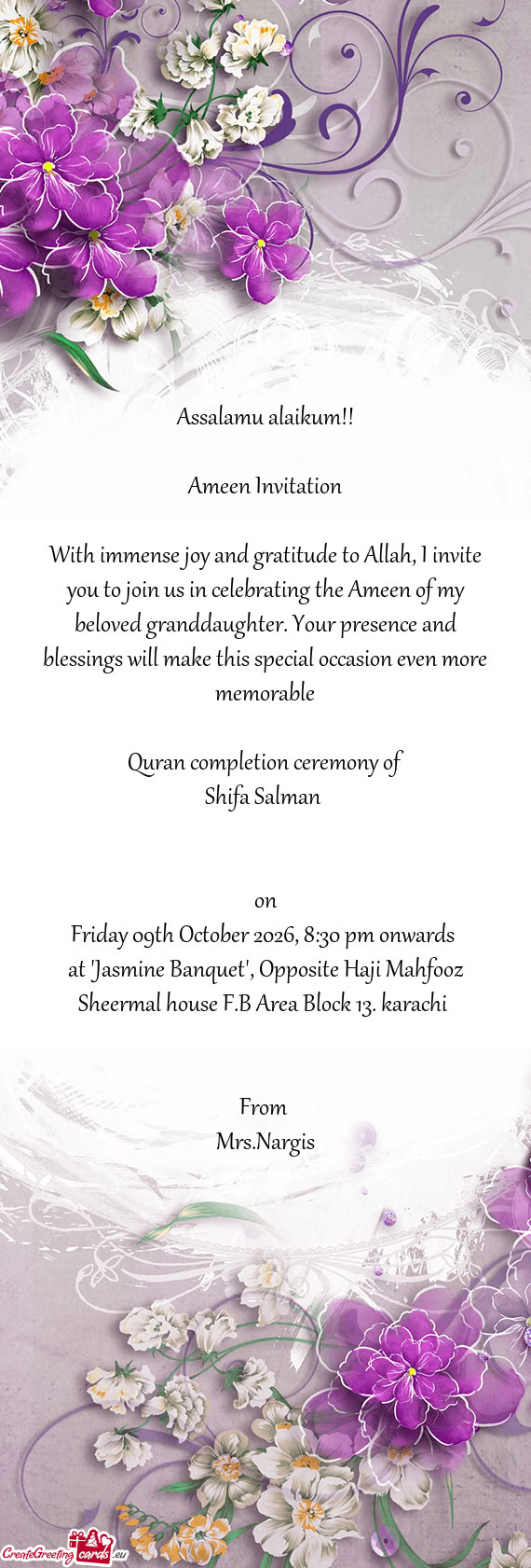 With immense joy and gratitude to Allah, I invite you to join us in celebrating the Ameen of my belo