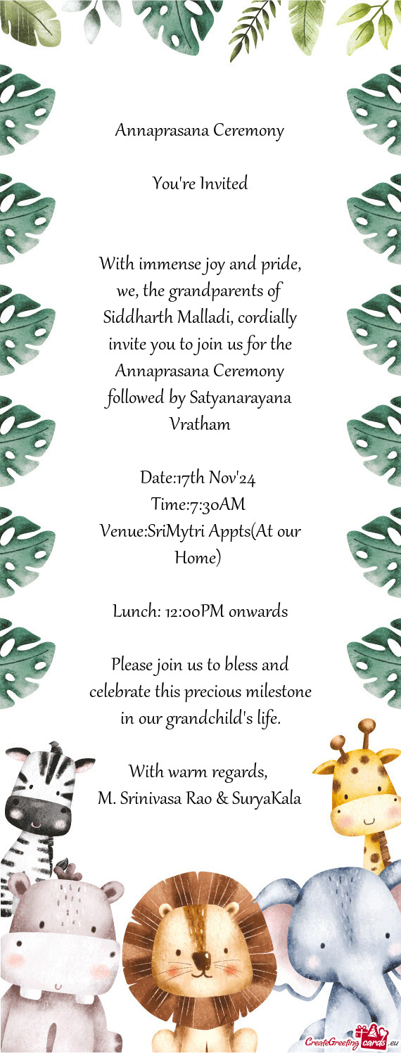 With immense joy and pride, we, the grandparents of Siddharth Malladi, cordially invite you to join