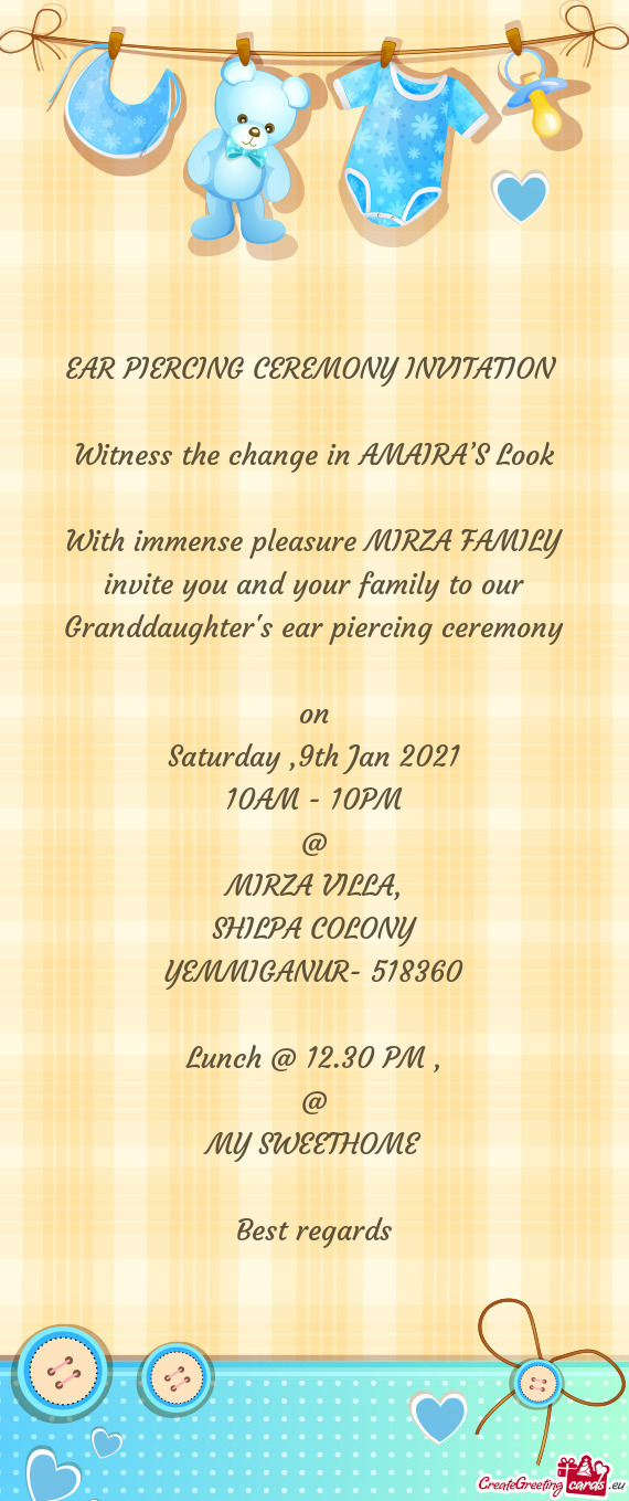With immense pleasure MIRZA FAMILY invite you and your family to our Granddaughter