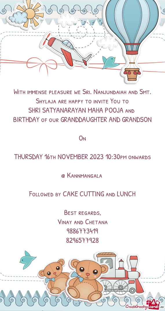 With immense pleasure we Sri. Nanjundaiah and Smt. Shylaja are happy to invite You to