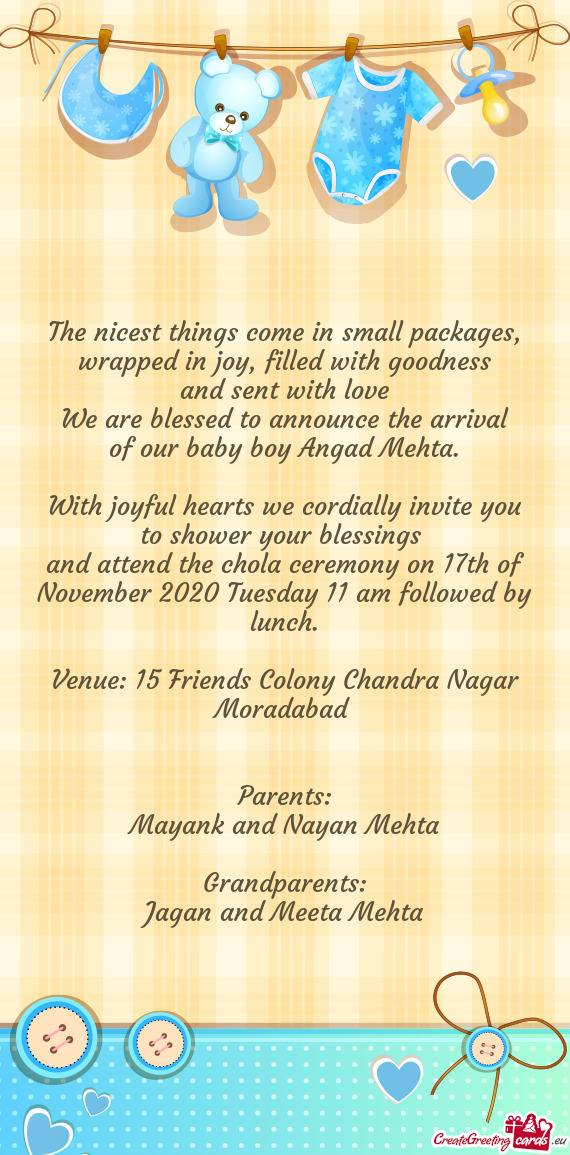 With joyful hearts we cordially invite you to shower your blessings