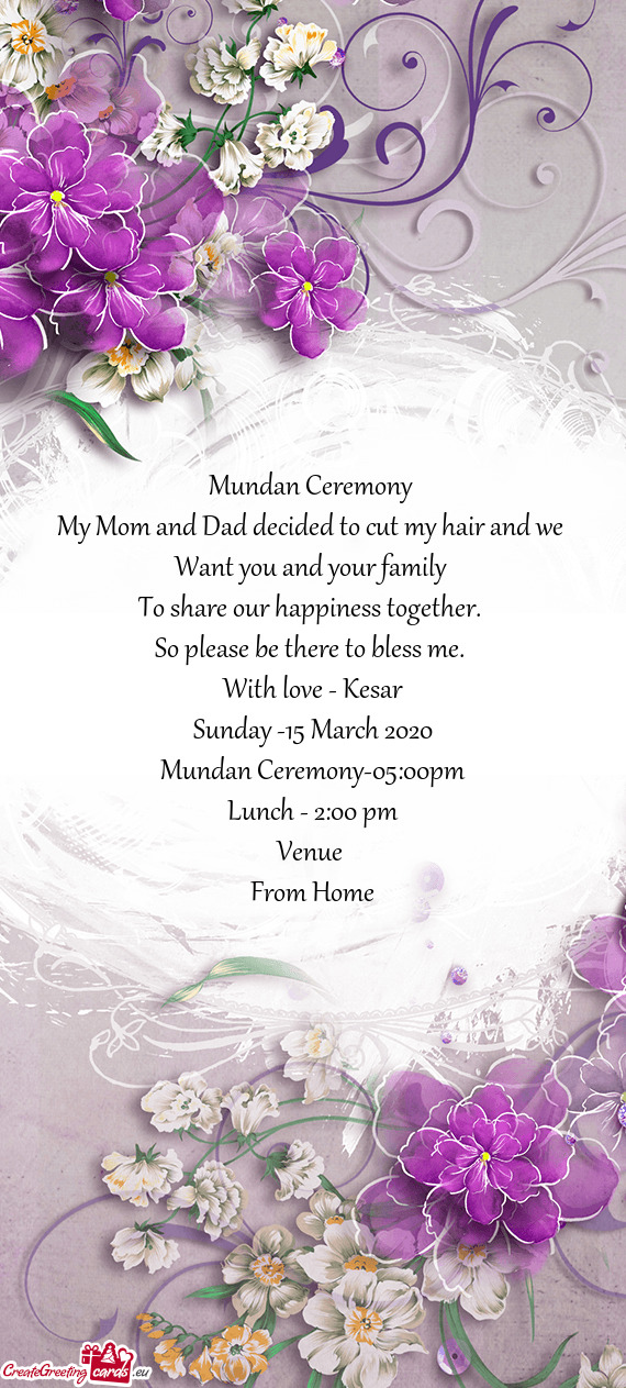 With love - Kesar
 Sunday -15 March 2020
 Mundan Ceremony-05
