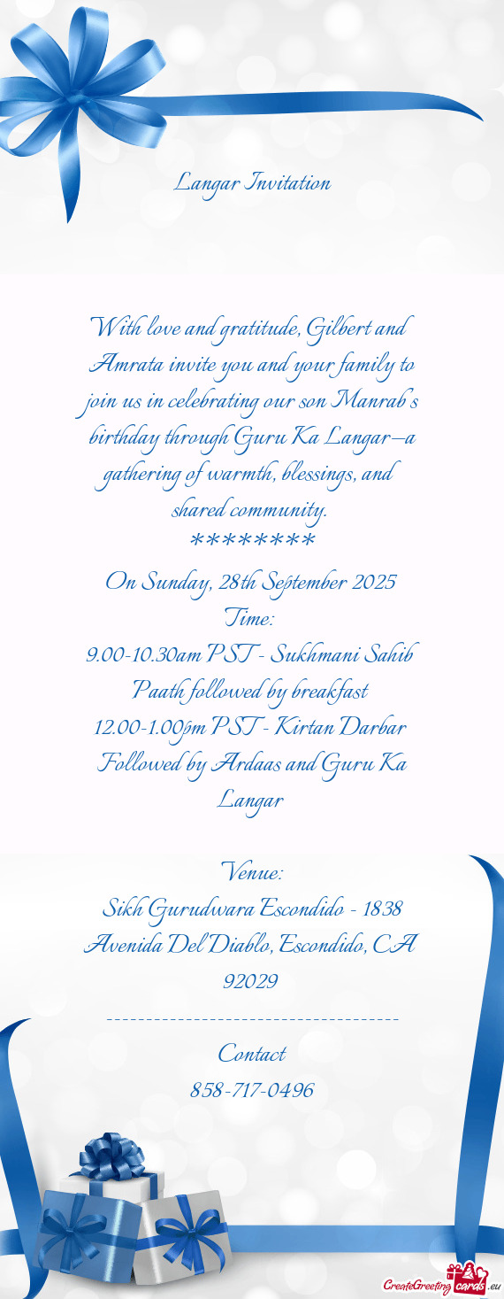 With love and gratitude, Gilbert and Amrata invite you and your family to join us in celebrating our