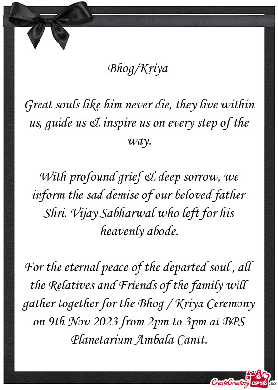 With profound grief & deep sorrow, we inform the sad demise of our beloved father Shri. Vijay Sabhar