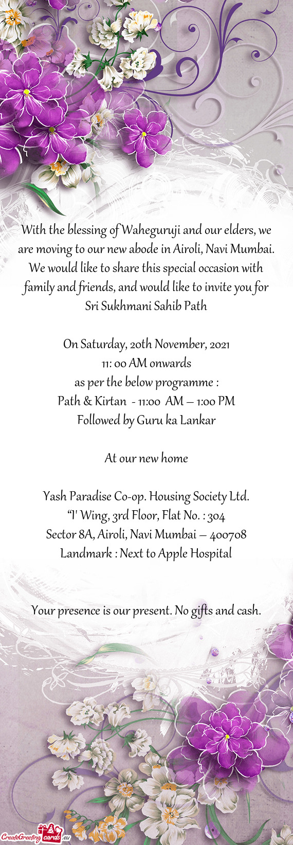 With the blessing of Waheguruji and our elders, we are moving to our new abode in Airoli, Navi Mumba