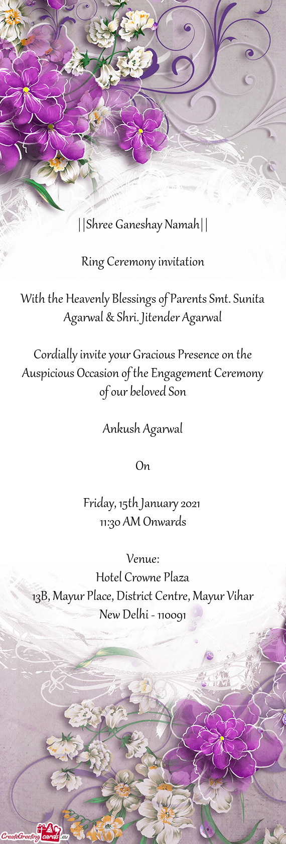 With the Heavenly Blessings of Parents Smt. Sunita Agarwal & Shri. Jitender Agarwal
