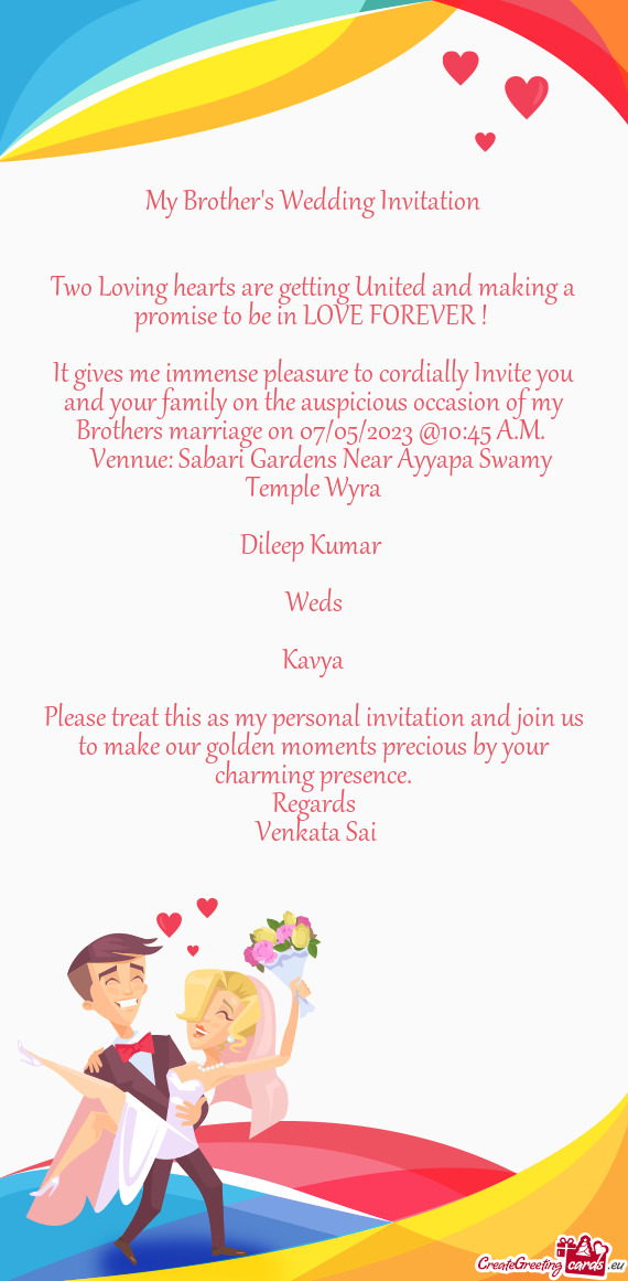 Y Brothers marriage on 07/05/2023 @10:45 A.M