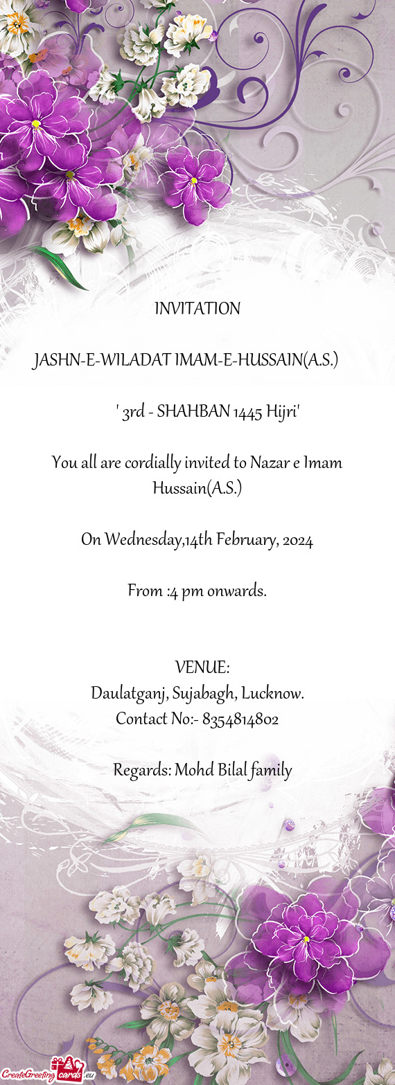 You all are cordially invited to Nazar e Imam Hussain(A.S.)