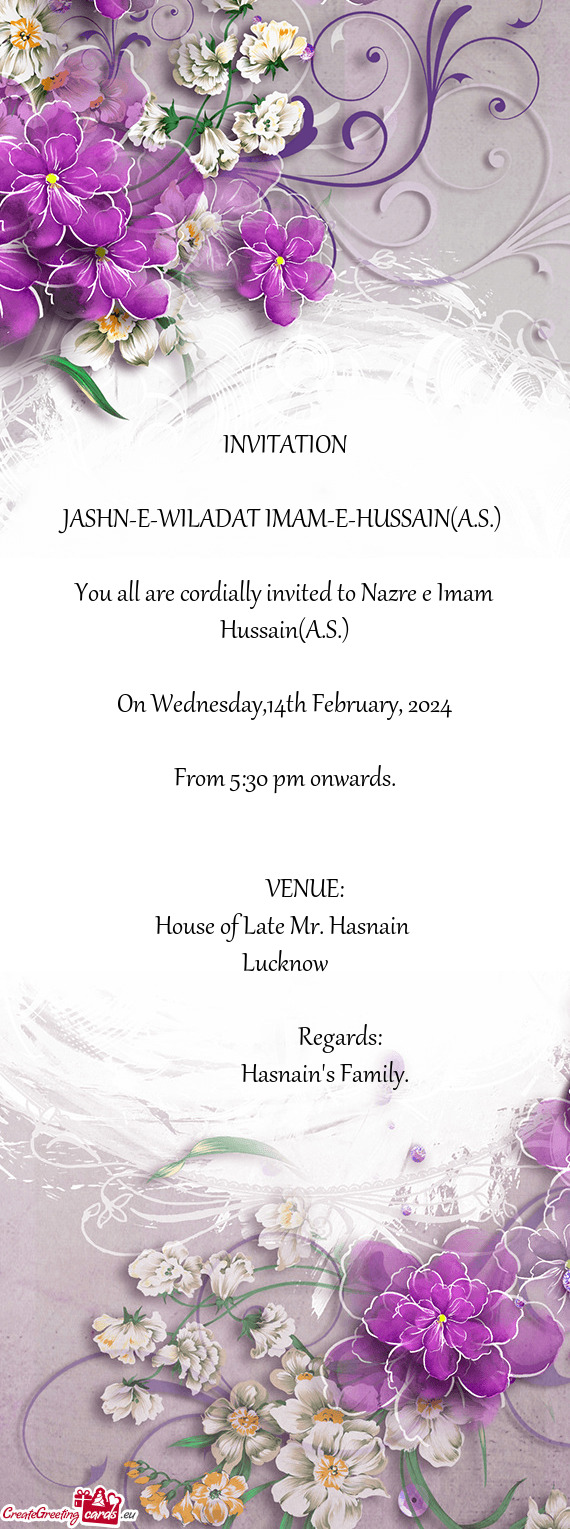 You all are cordially invited to Nazre e Imam Hussain(A.S.)