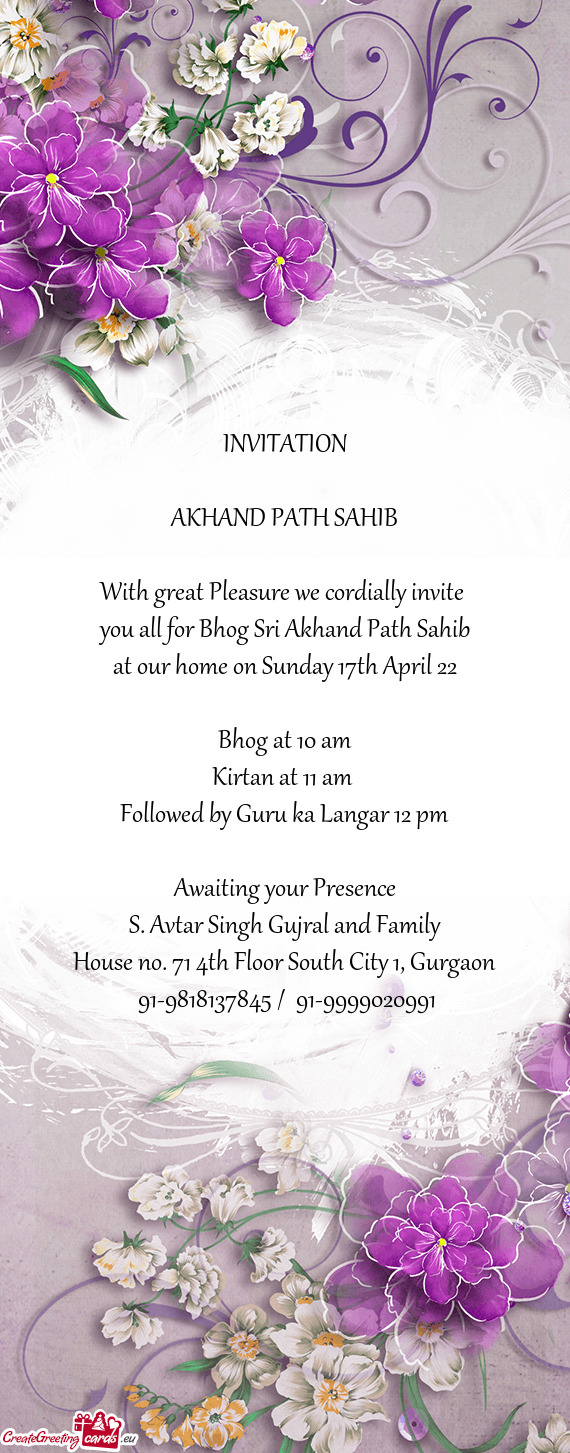 You all for Bhog Sri Akhand Path Sahib