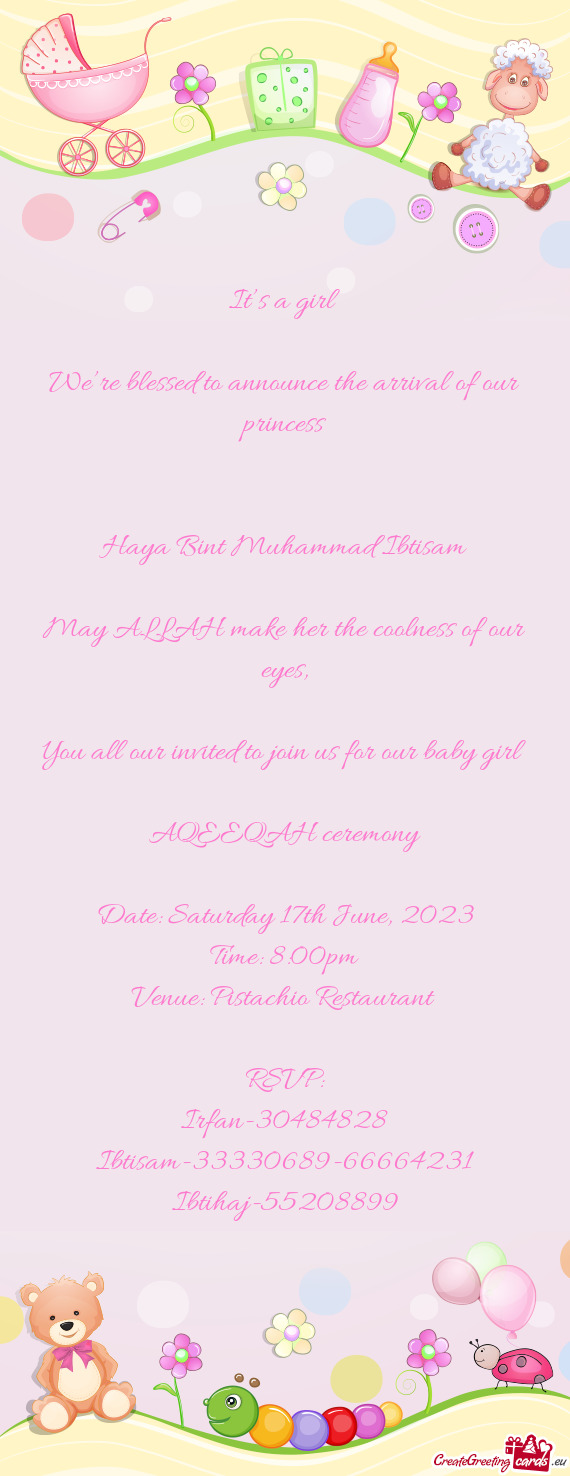 You all our invited to join us for our baby girl