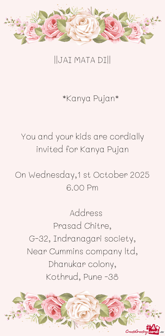 You and your kids are cordially invited for Kanya Pujan