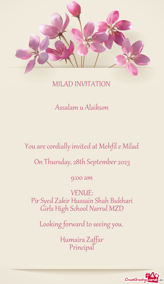 You are cordially invited at Mehfil e Milad