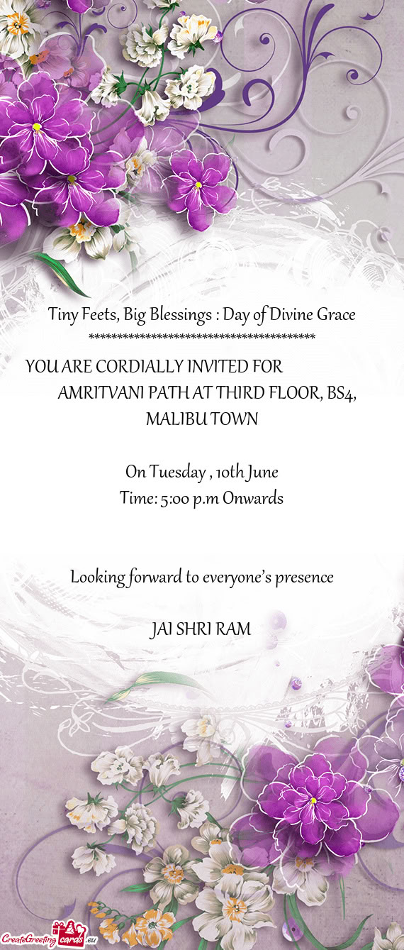 YOU ARE CORDIALLY INVITED FOR        AMRITVANI PATH AT THIRD FLOOR, BS4, MALI