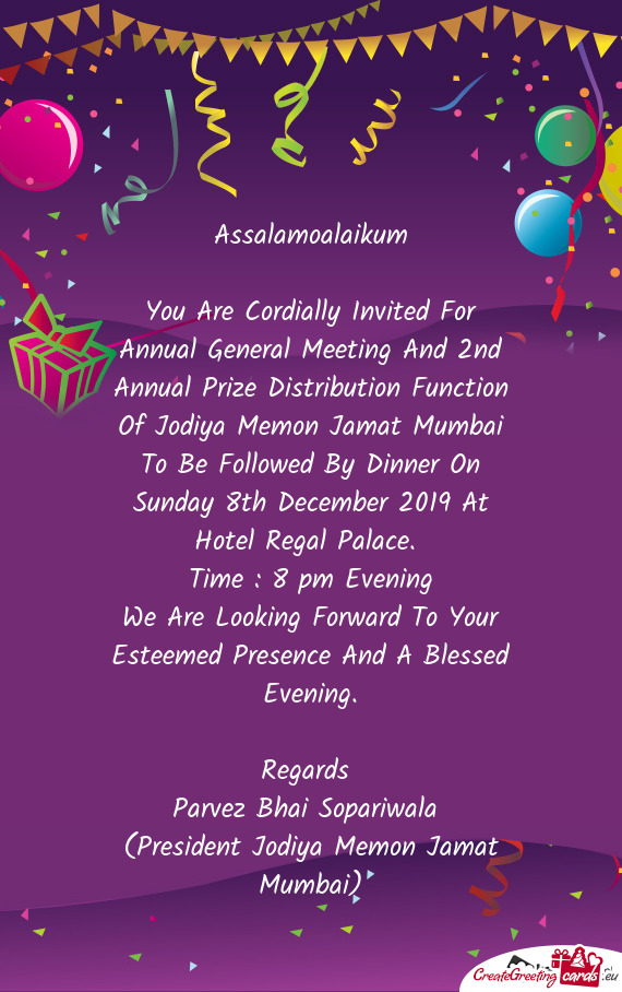You Are Cordially Invited For Annual General Meeting And 2nd Annual Prize Distribution Function Of J