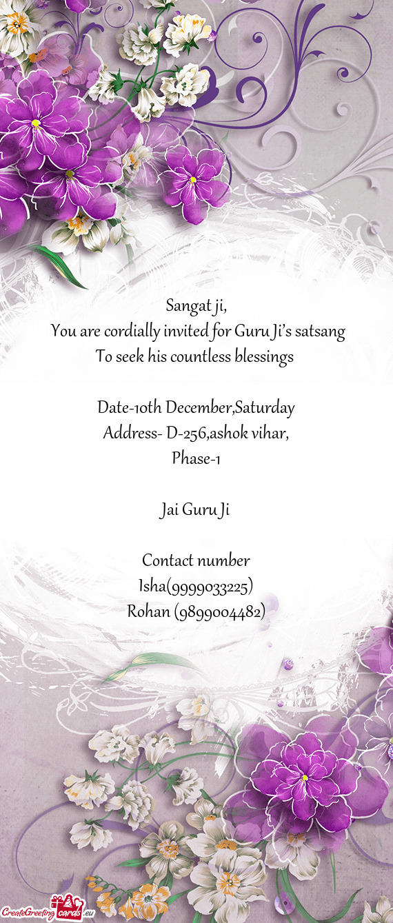 You are cordially invited for Guru Ji’s satsang