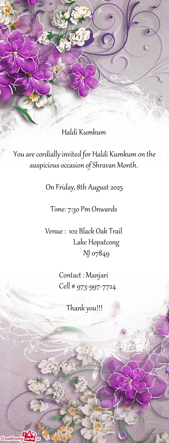 You are cordially invited for Haldi Kumkum on the auspicious occasion of Shravan Month