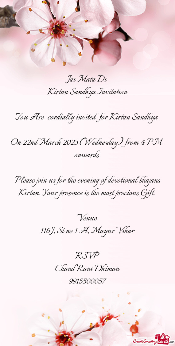 You Are cordially invited for Kirtan Sandhya