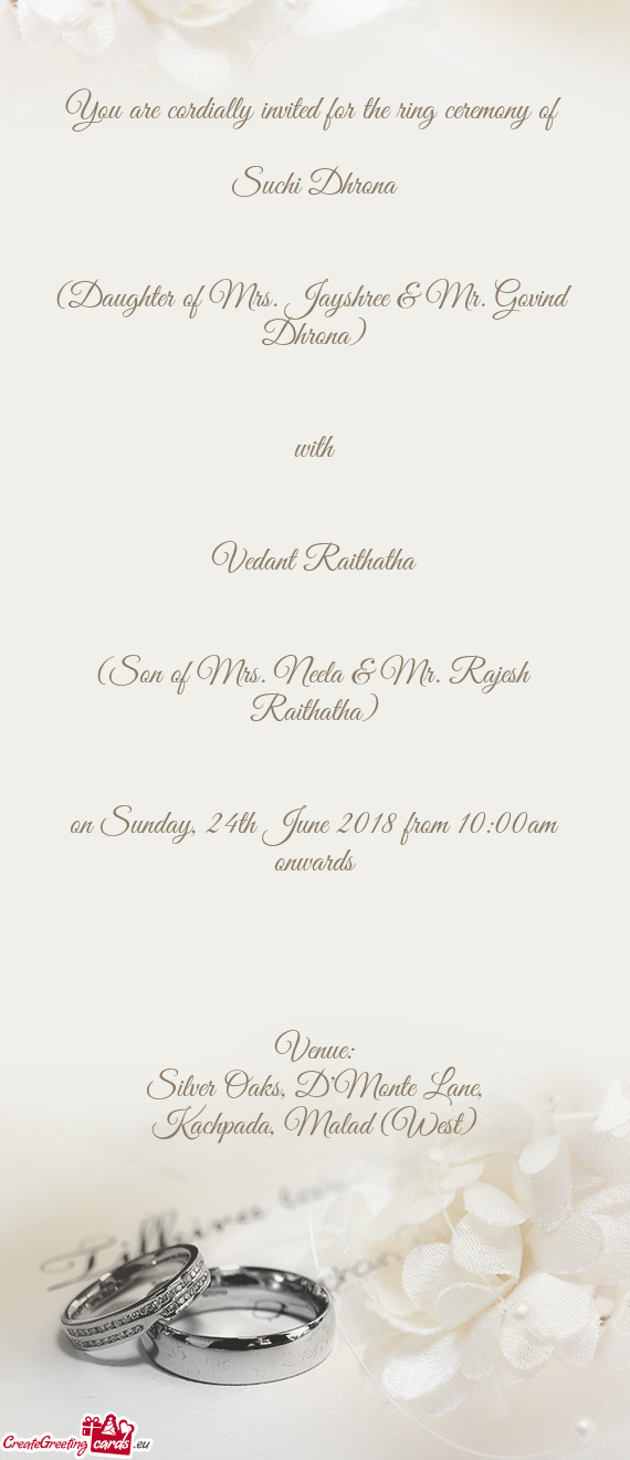 You are cordially invited for the ring ceremony of