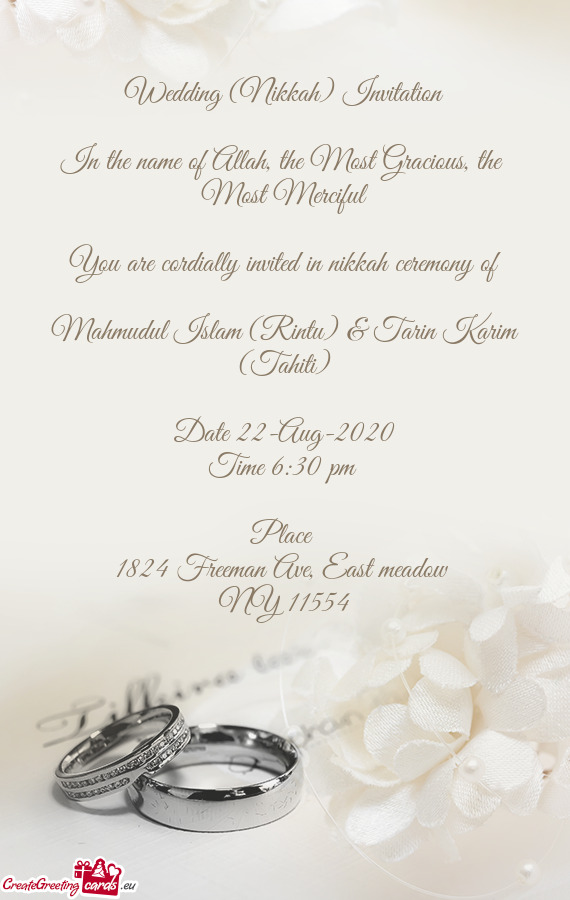 You are cordially invited in nikkah ceremony of
