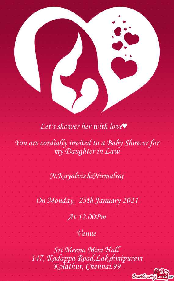 You are cordially invited to a Baby Shower for my Daughter in Law