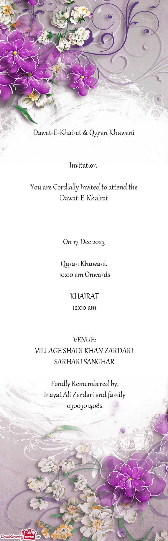 You are Cordially Invited to attend the Dawat-E-Khairat