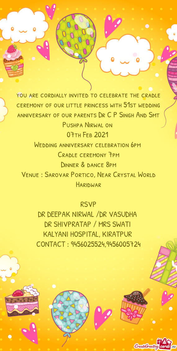 You are cordially invited to celebrate the cradle ceremony of our little princess with 51st wedding