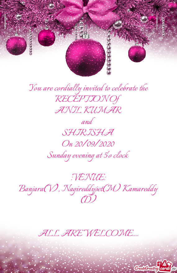 You are cordially invited to celebrate the RECEPTION Of