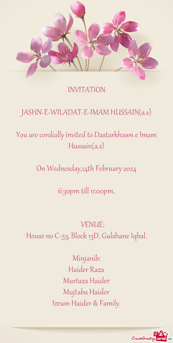 You are cordially invited to Dastarkhawn e Imam Hussain(a.s)