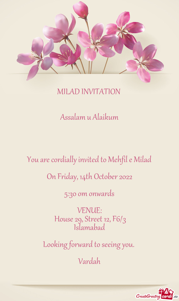 You are cordially invited to Mehfil e Milad