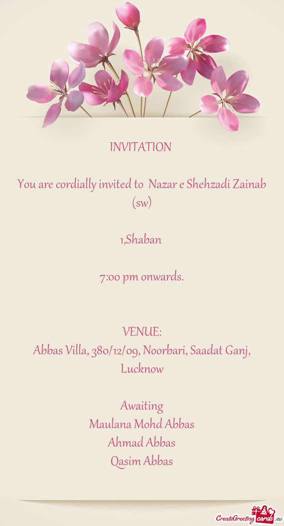 You are cordially invited to Nazar e Shehzadi Zainab (sw)